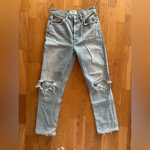 Agolde Light Blue Distressed Slim Straight Jeans